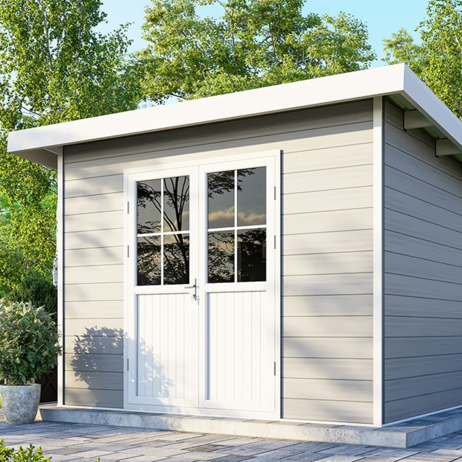 Casetta da giardino composito SINTRA – 9 m2 grigio chiaro – LIQUIDAZIONE