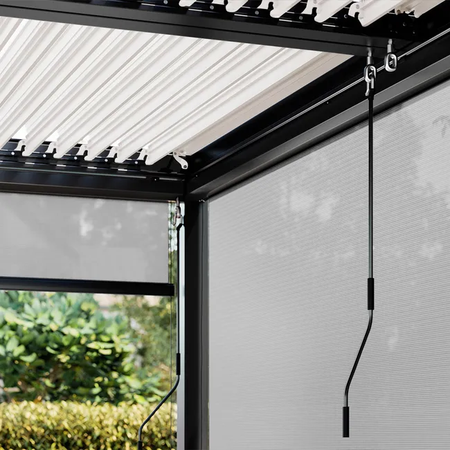Pergola bioclimatica addossata 4 x 3 m a lamelle orientabili in alluminio - Grigio antracite - Miniature 4