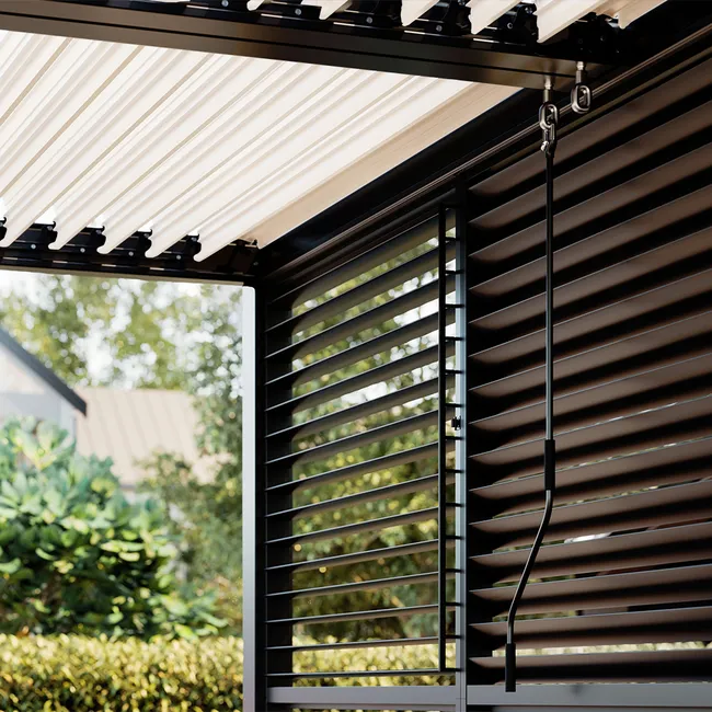 Pergola bioclimatica addossata 4 x 3 m a lamelle orientabili in alluminio - Grigio antracite - Miniature 2