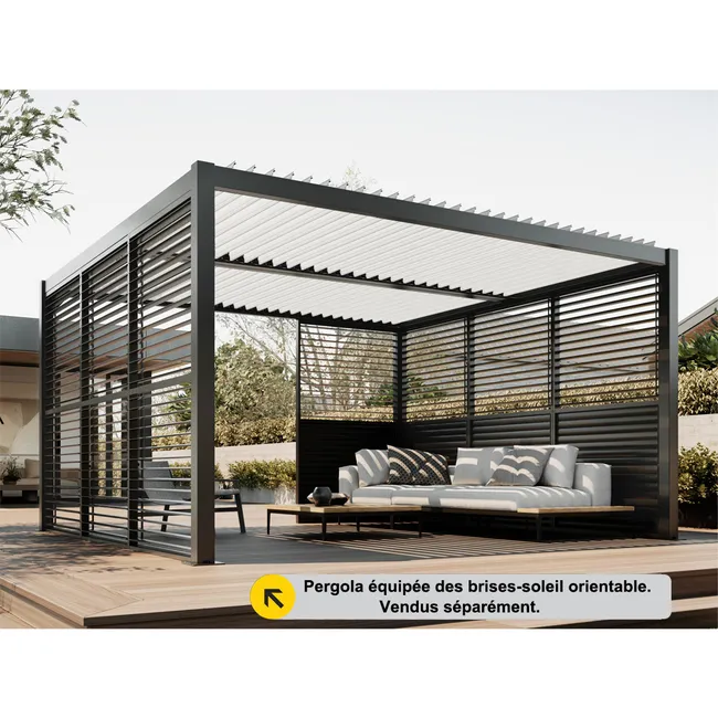 Pergola bioclimatica addossata 4 x 3 m a lamelle orientabili in alluminio - Grigio antracite - Miniature 3