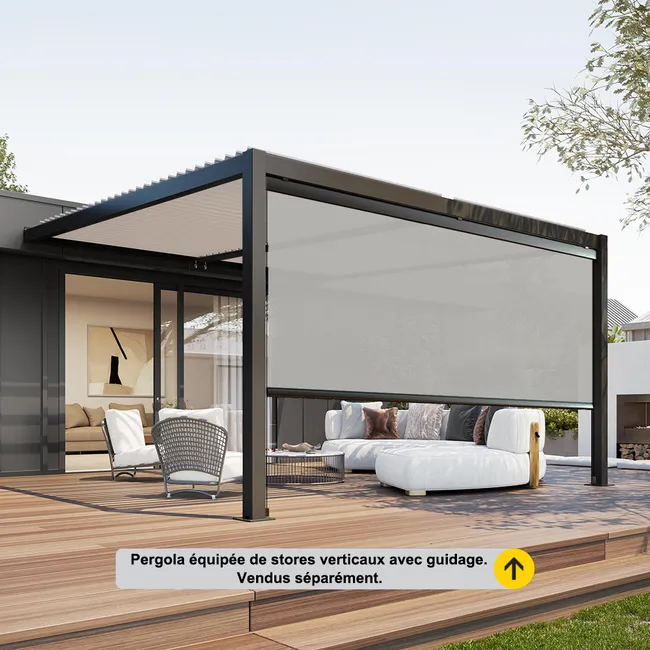Pergola bioclimatica addossata 4 x 3 m a lamelle orientabili in alluminio - Grigio antracite - Miniature 5