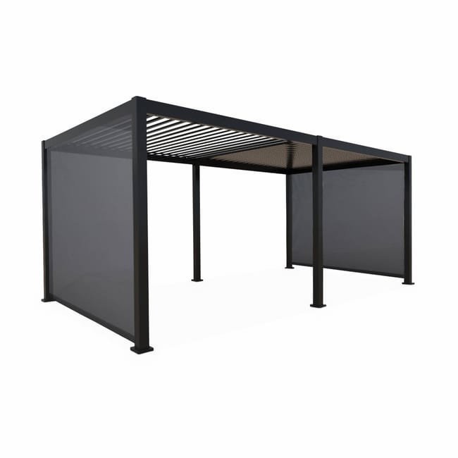 Pergola Bioclimatica grigio antracite 300x600cm. alluminio a lamelle orientabili + 2 tende 3m TRIOMPHE 6X3M + 2 STORES 3M - Miniature 5
