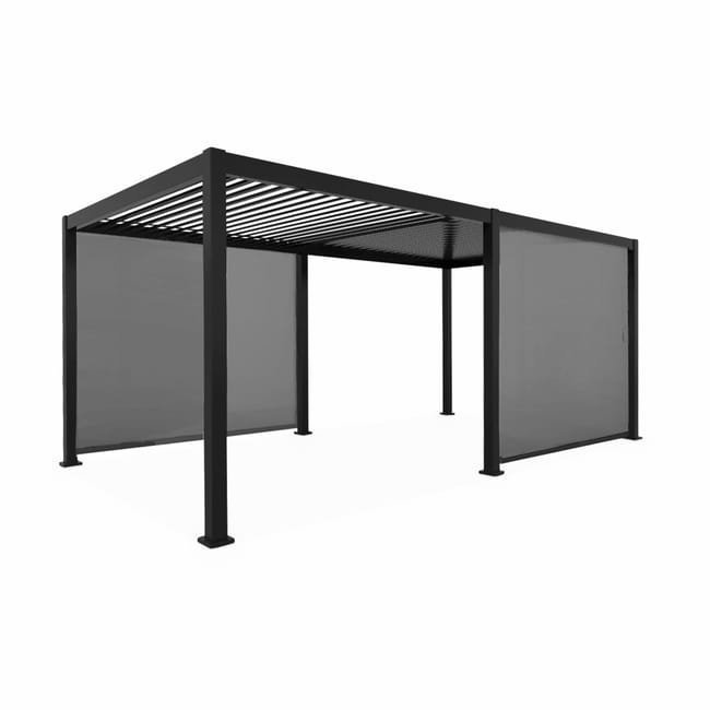 Pergola Bioclimatica grigio antracite 300x600cm. alluminio a lamelle orientabili + 2 tende 3m TRIOMPHE 6X3M + 2 STORES 3M - Miniature 4