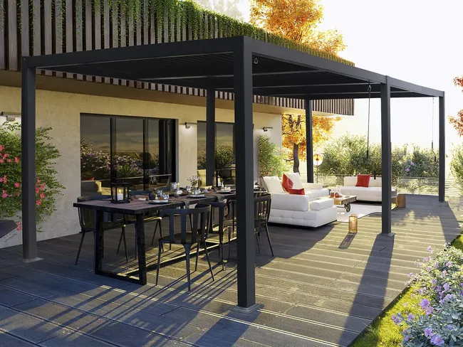 Pergola bioclimatique "Windsor" en aluminium - 3 x 6 m - Gris - Miniature 5