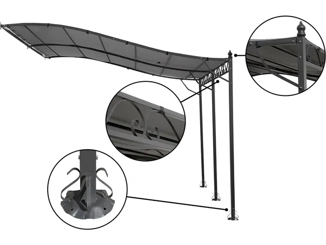 Pergola gazebo addossata in metallo - 3 x 4 m - Grigio - Miniature 2