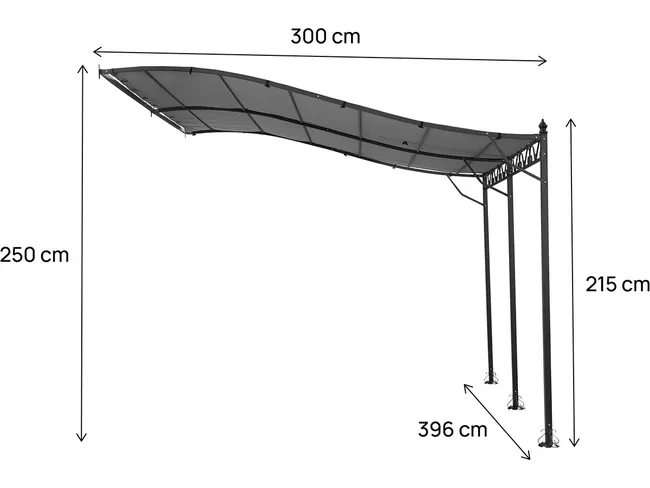 Pergola gazebo addossata in metallo - 3 x 4 m - Grigio - Miniature 3